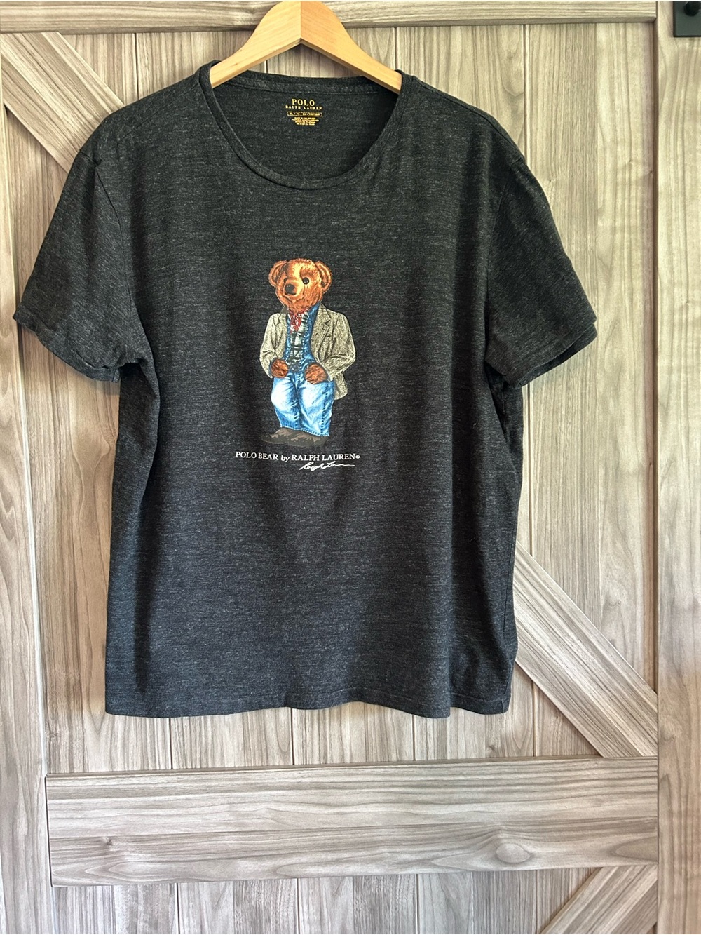 Polo Ralph Lauren Charcoal Grey Preppy Polo Bear T-Shirt XL (24x28 Boxy Fit)